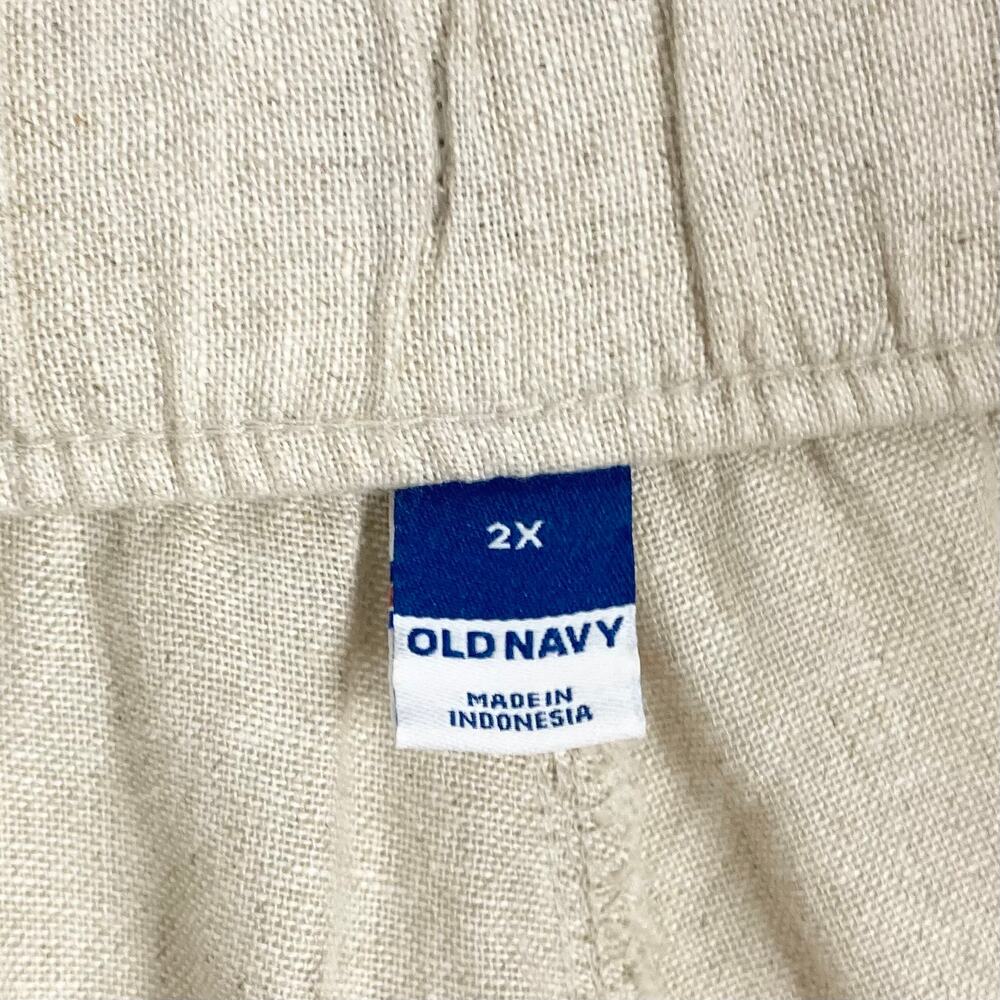 NWOT OLD NAVY Pants Women 2X Linen Cream/Beige Wide-Leg PullUp Pocket Drawstring - Picture 4 of 13